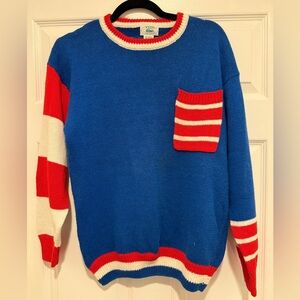 Vintage Lacoste Blue Sweater with Red and White Accents